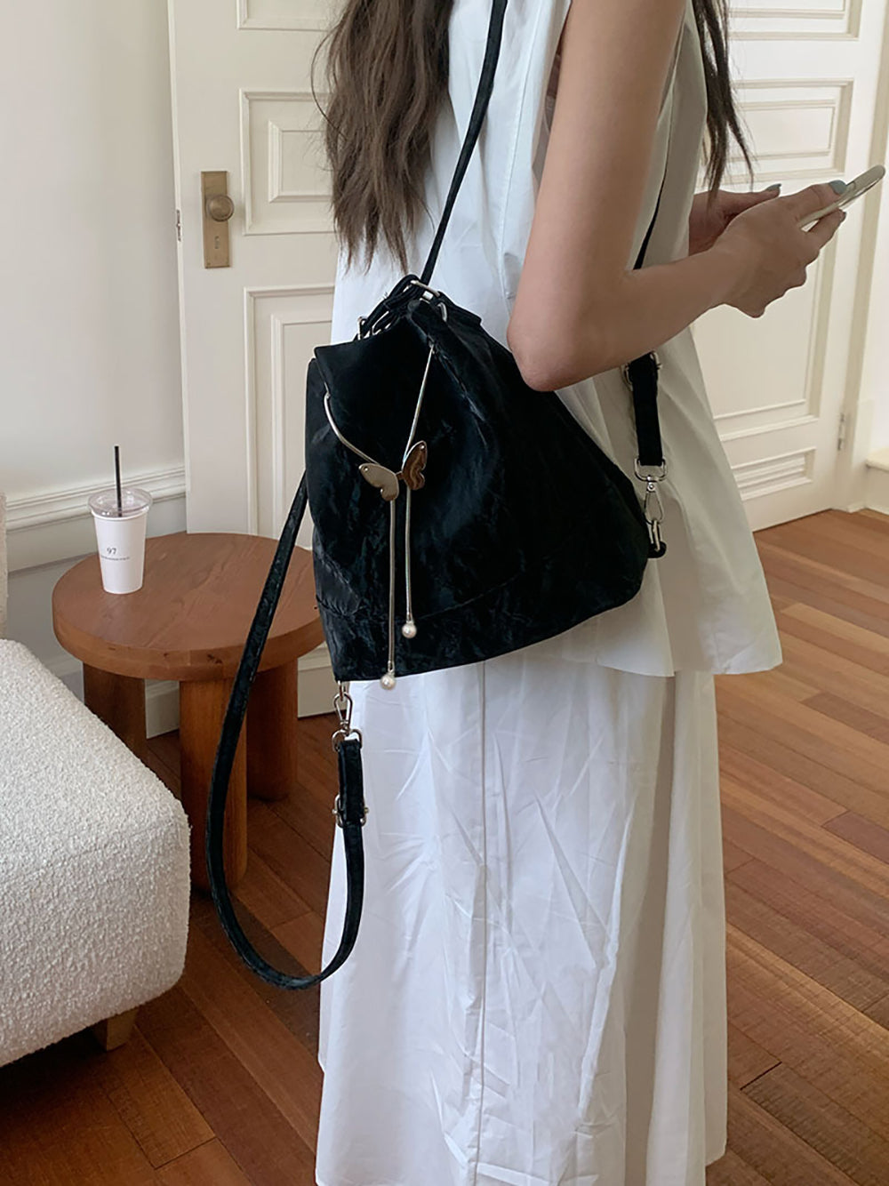 Black Solid One Handle Sling Bag