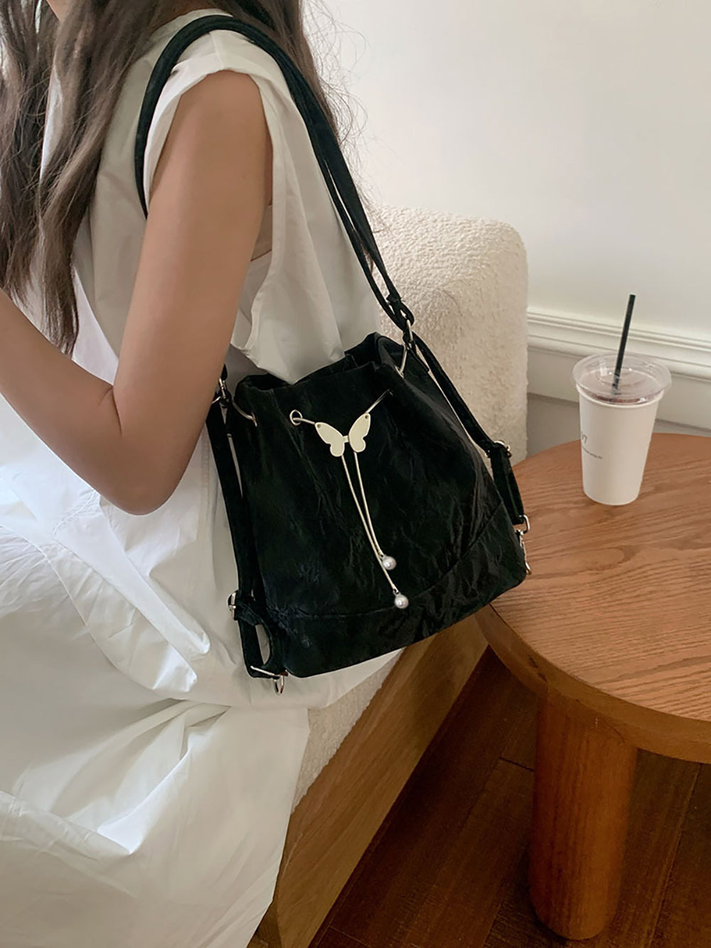 Black Solid One Handle Sling Bag