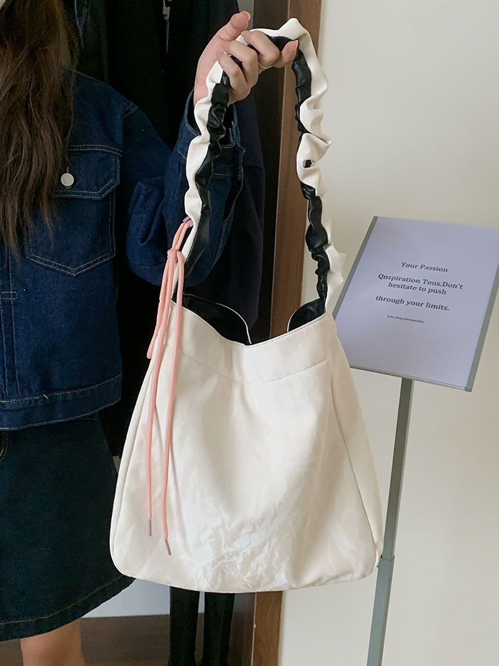 White Solid Two Handles Shoulder Bag