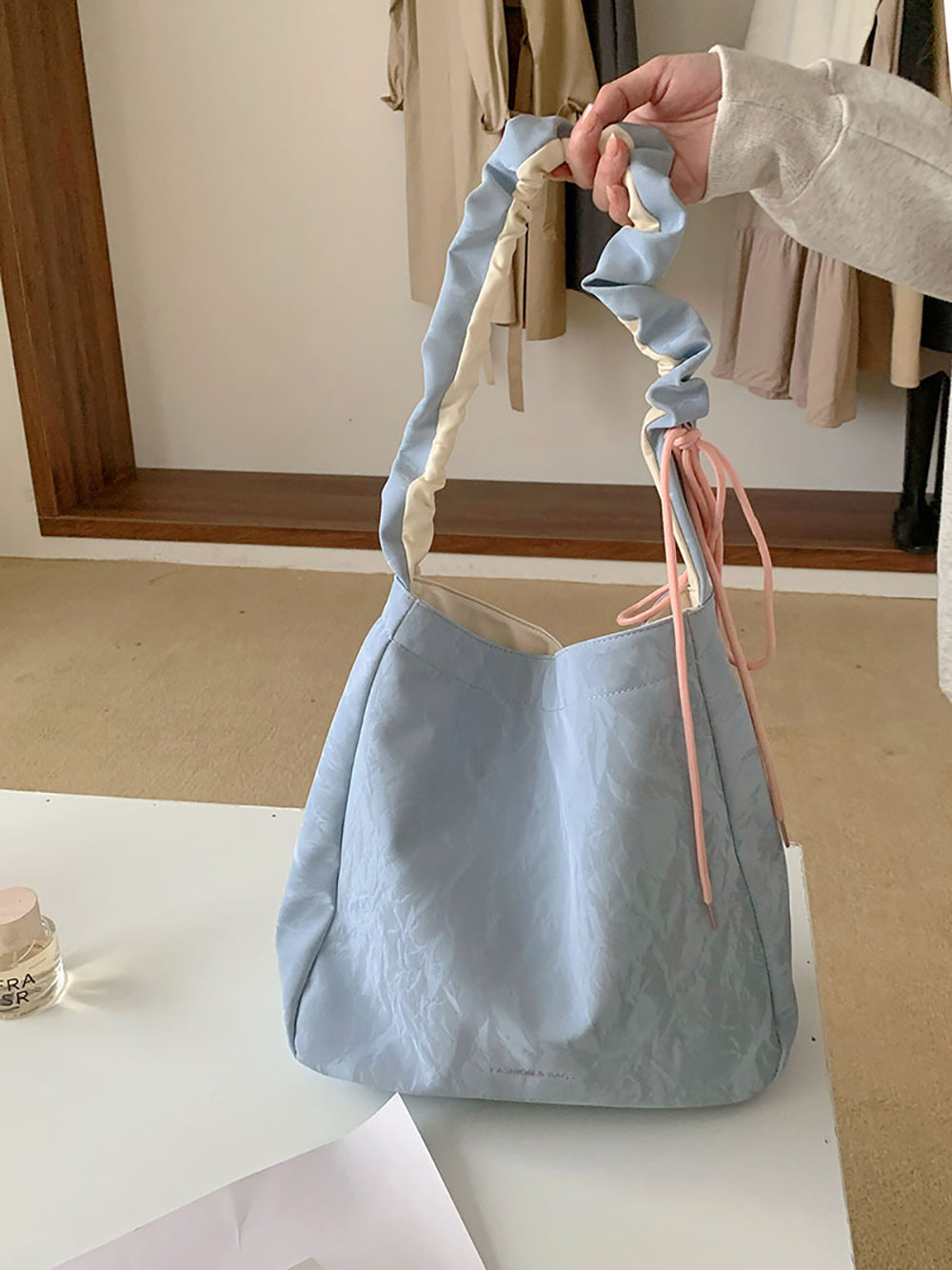 Blue Solid Two Handles Shoulder Bag