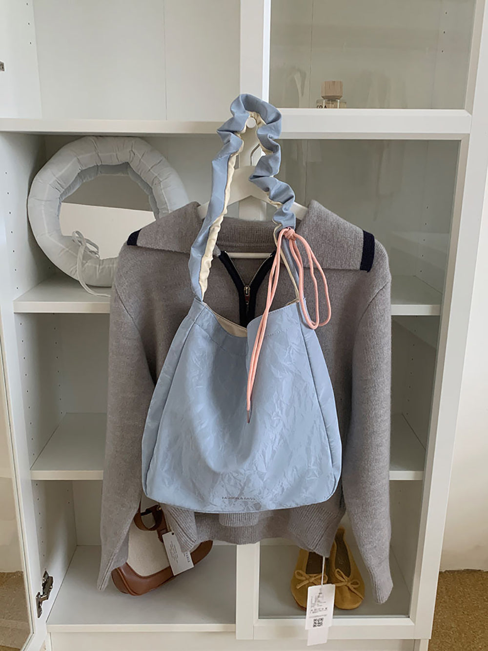 Blue Solid Two Handles Shoulder Bag