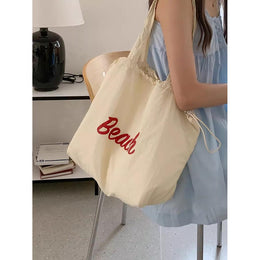 White Printed Two Handles Shoulder Bag