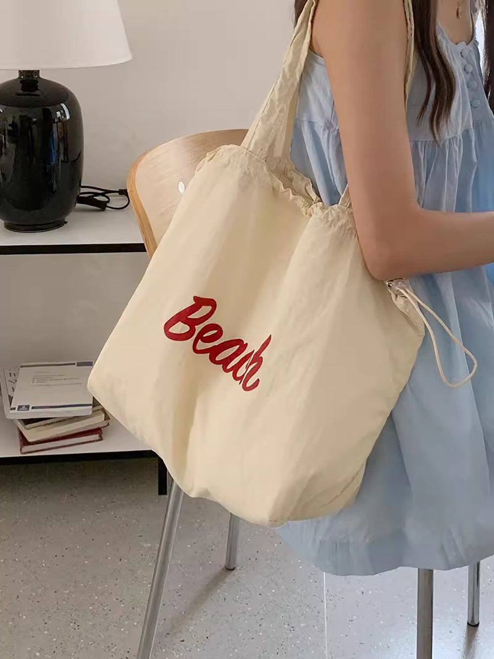 White Printed Two Handles Shoulder Bag