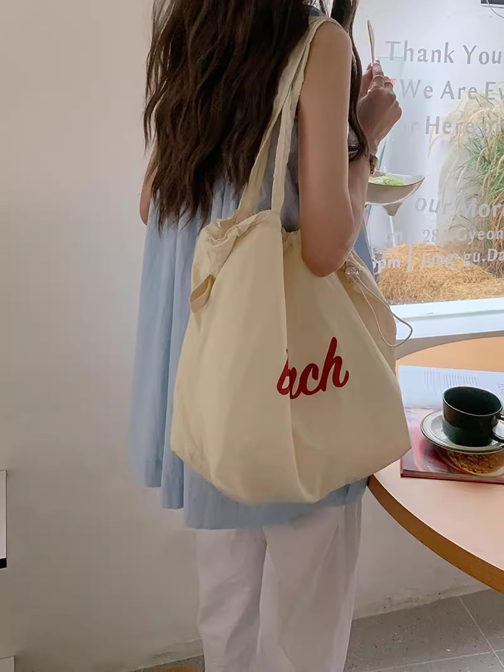 White Printed Two Handles Shoulder Bag