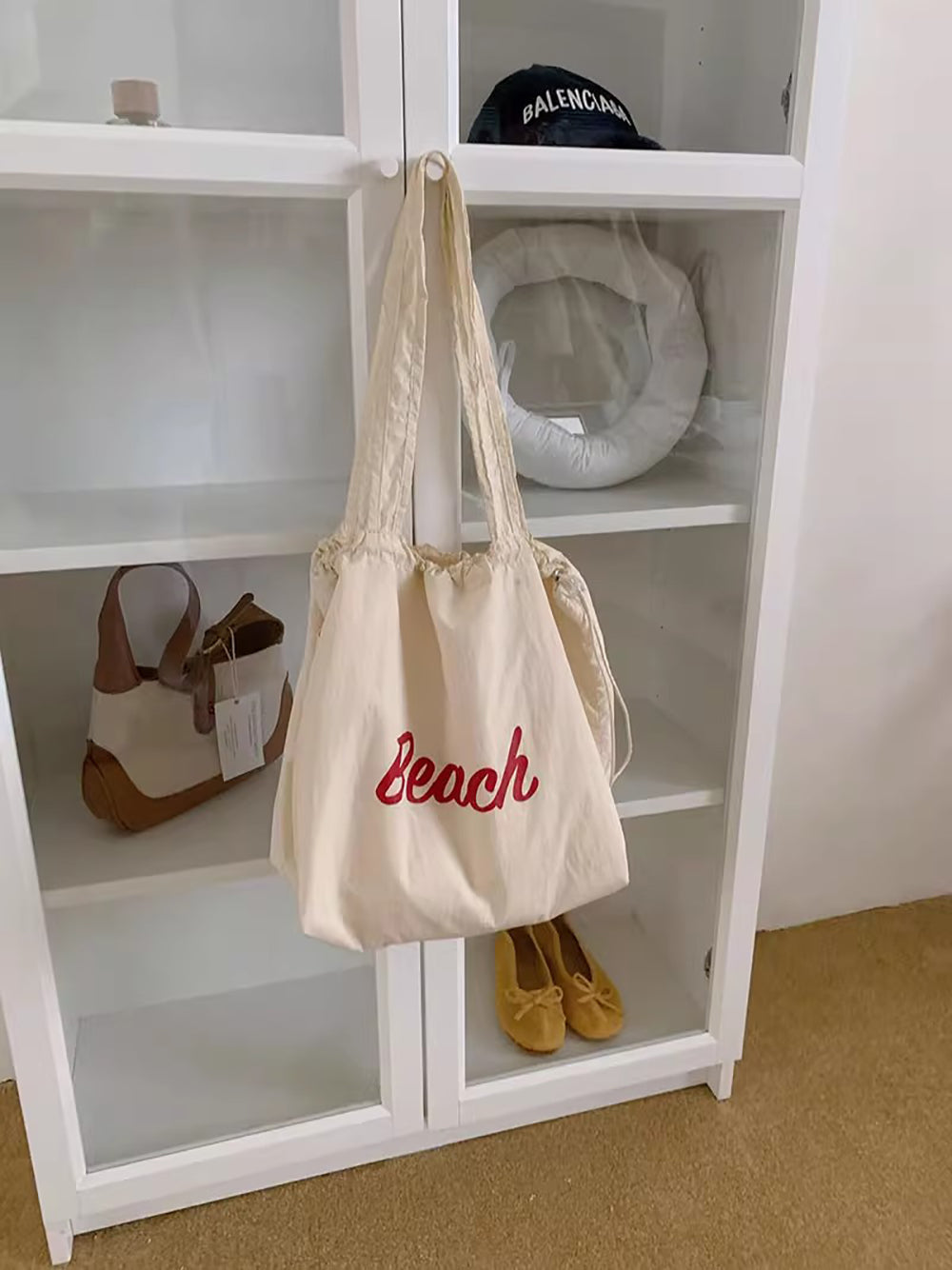 White Printed Two Handles Shoulder Bag
