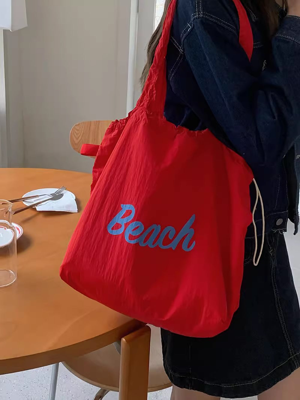 Red Printed Two Handles Shoulder Bag