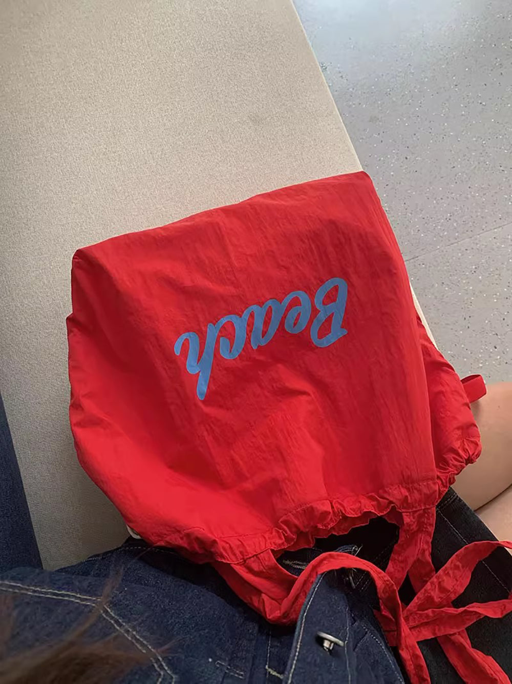 Red Printed Two Handles Shoulder Bag