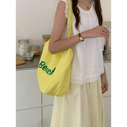 Yellow Printed Two Handles Shoulder Bag