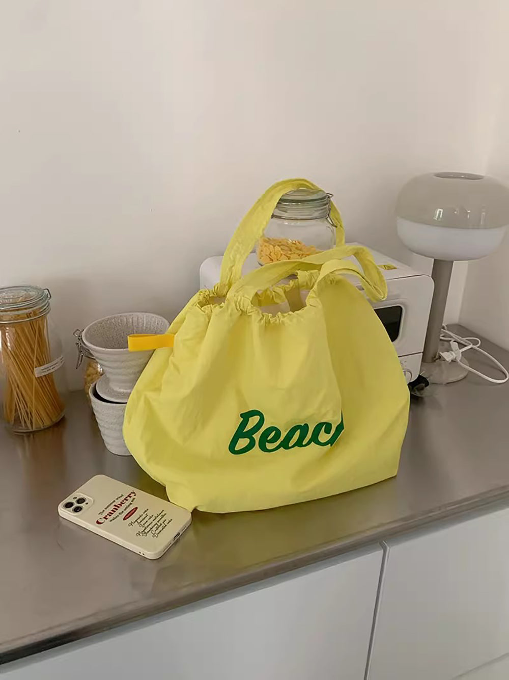 Yellow Printed Two Handles Shoulder Bag