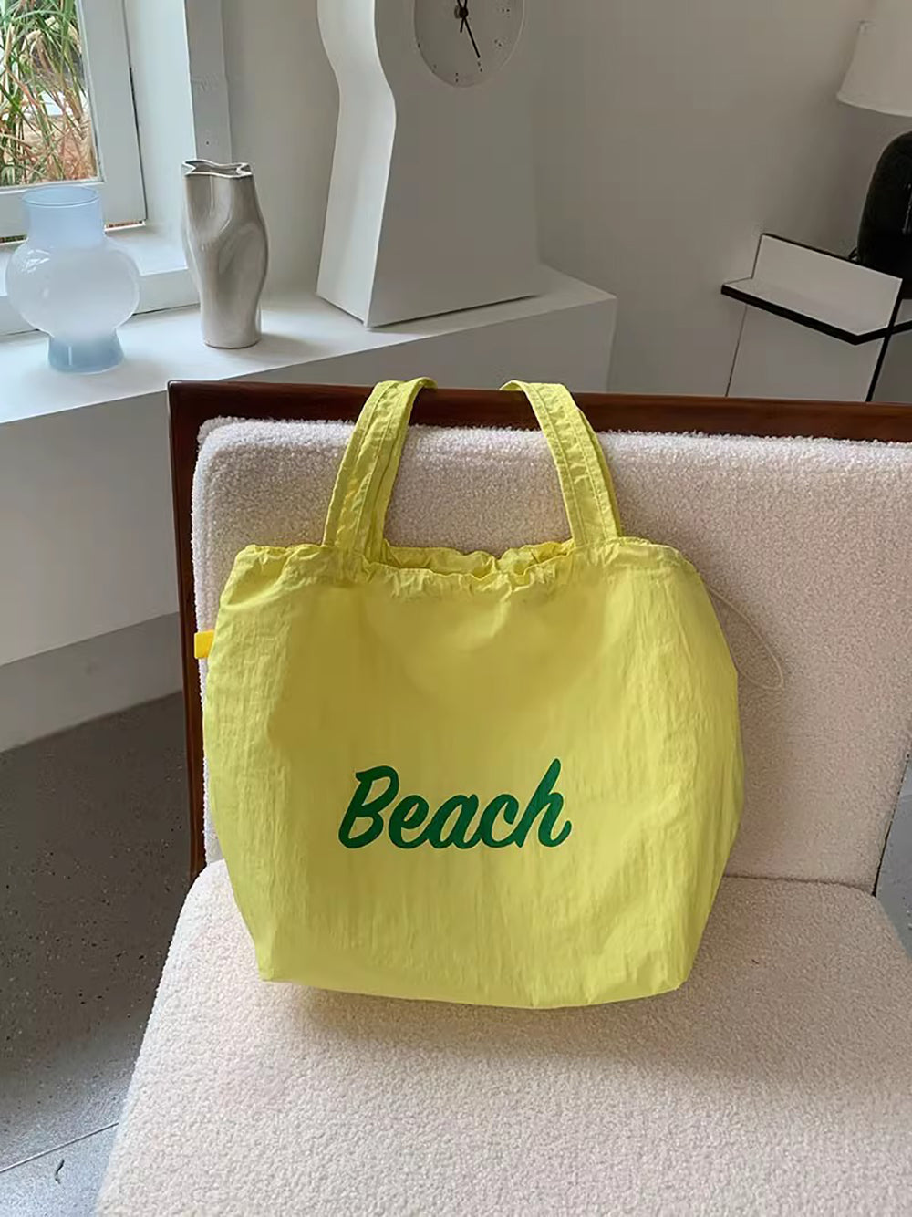 Yellow Printed Two Handles Shoulder Bag