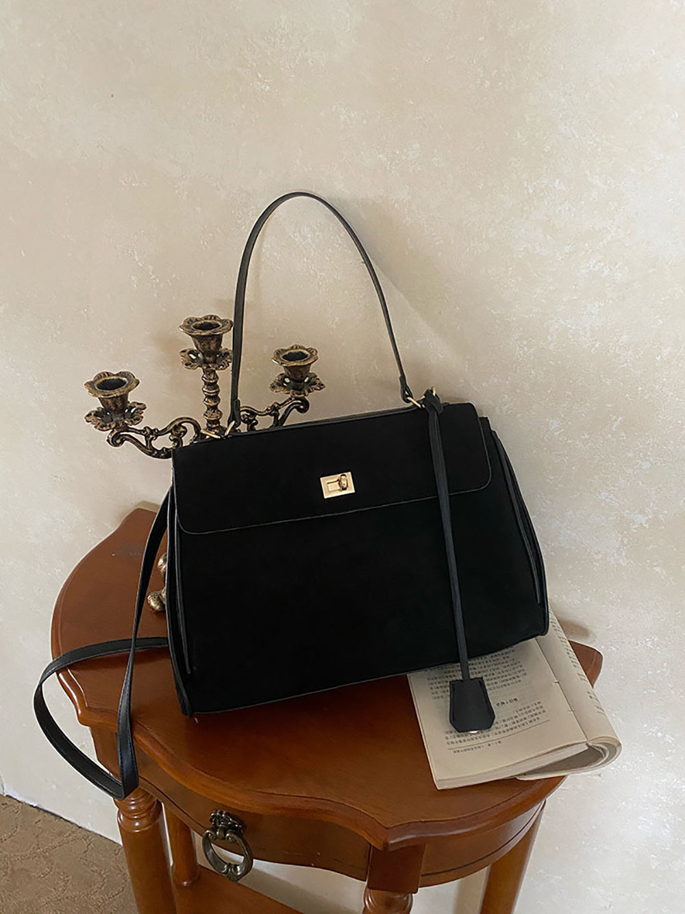 Black Solid One Handle Sling Bag
