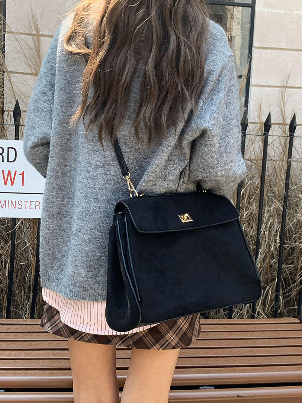 Black Solid One Handle Sling Bag
