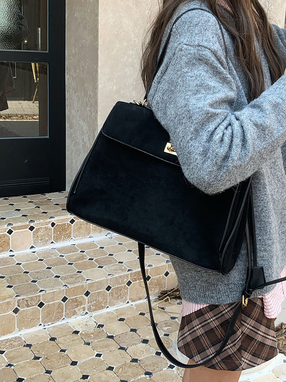 Black Solid One Handle Sling Bag