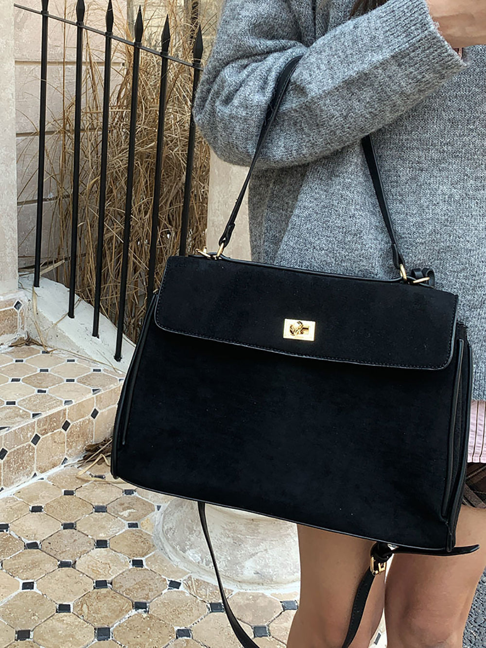 Black Solid One Handle Sling Bag