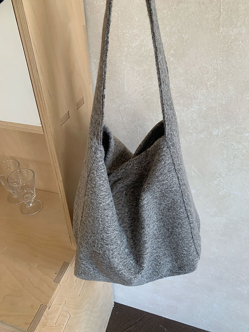 Grey Solid Two Handles Shoulder Bag