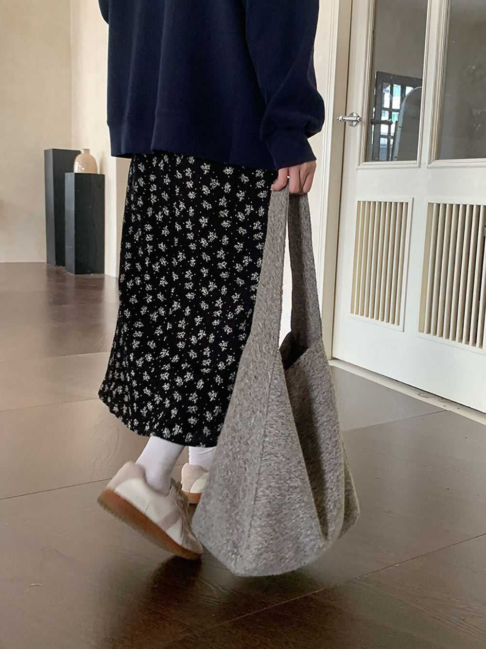 Grey Solid Two Handles Shoulder Bag