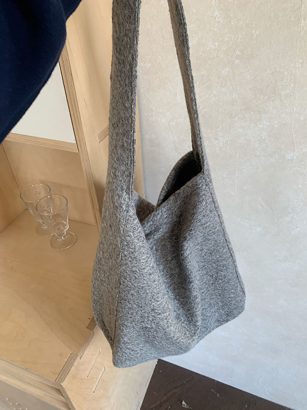 Grey Solid Two Handles Shoulder Bag