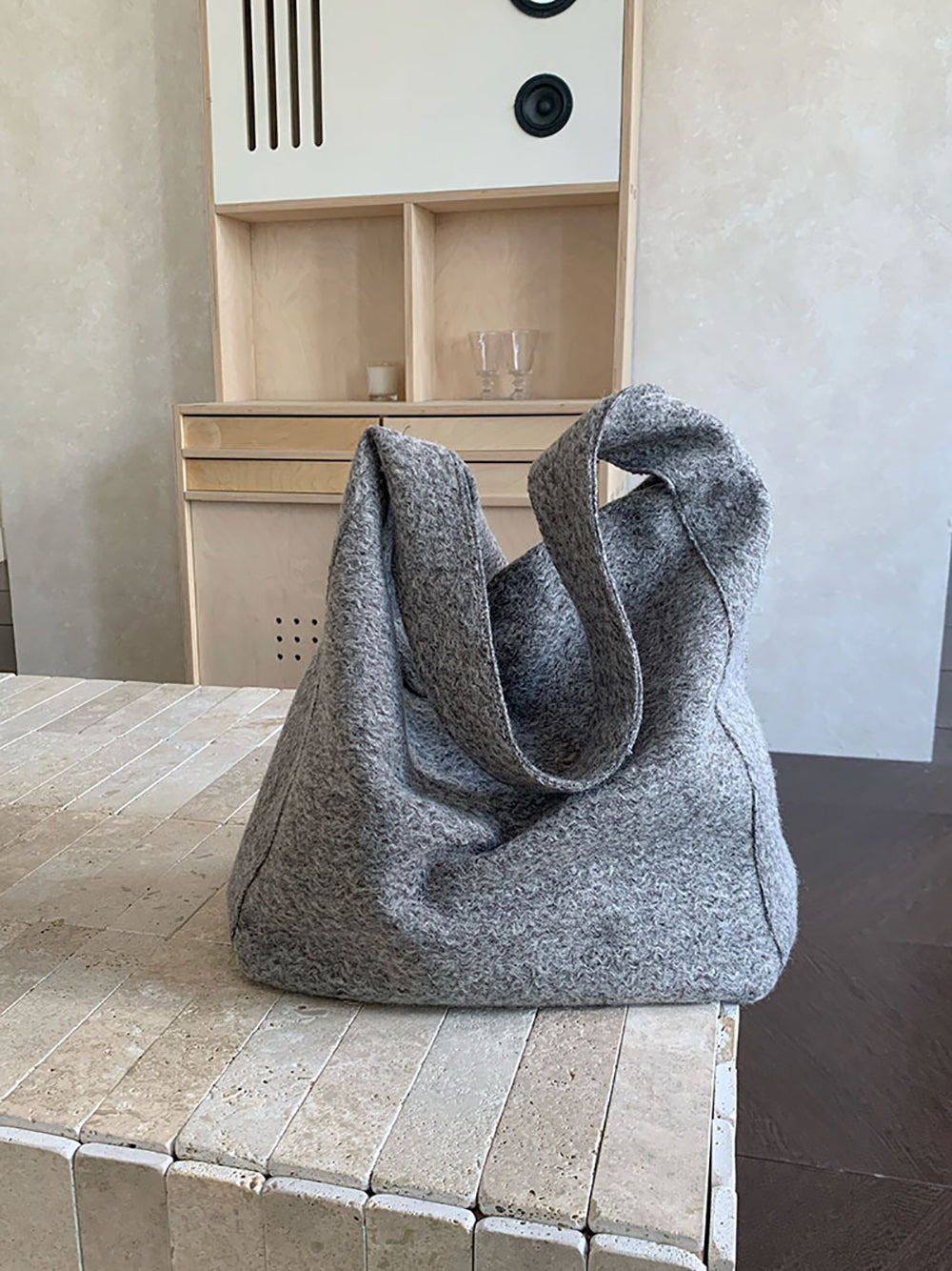 Grey Solid Two Handles Shoulder Bag