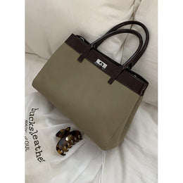 Green Solid Two Handles Handheld Bag