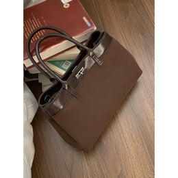 Khaki Solid Two Handles Handheld Bag