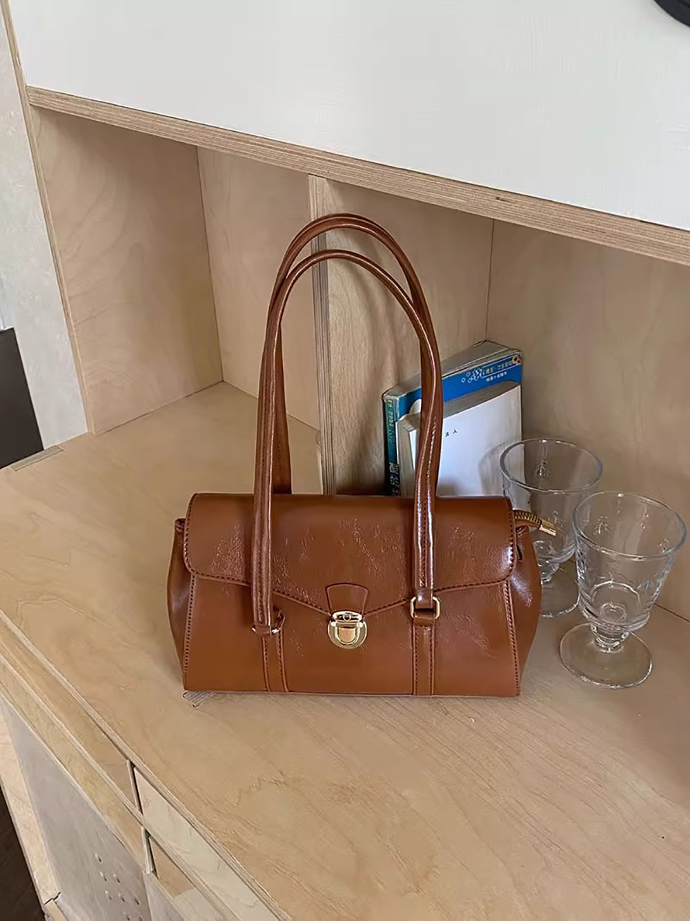 Brown Solid Two Handles Shoulder Bag
