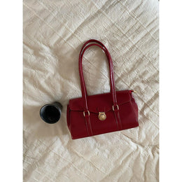 Red Solid Two Handles Shoulder Bag