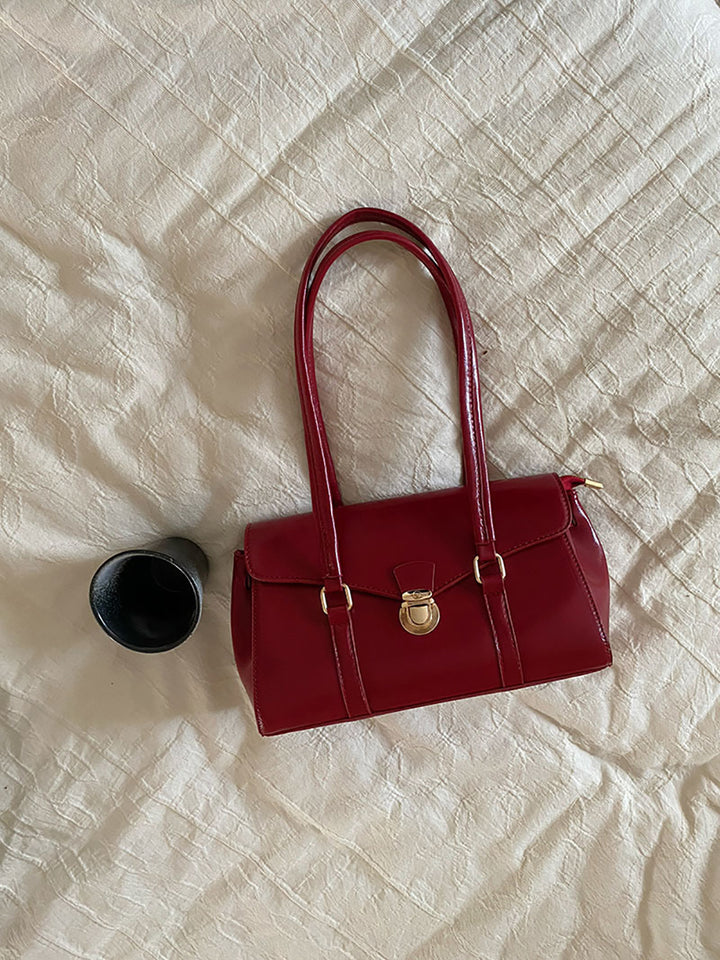 Red Solid Two Handles Shoulder Bag