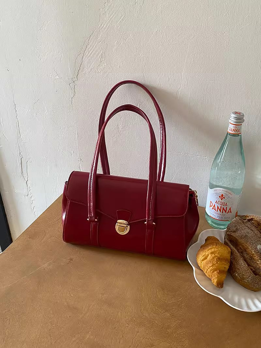 Red Solid Two Handles Shoulder Bag