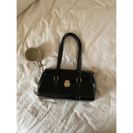 Black Solid Two Handles Shoulder Bag