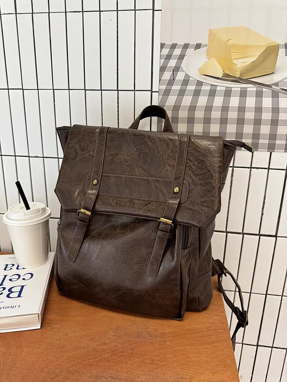 Coffee Solid Two Handles Shoulder Bag