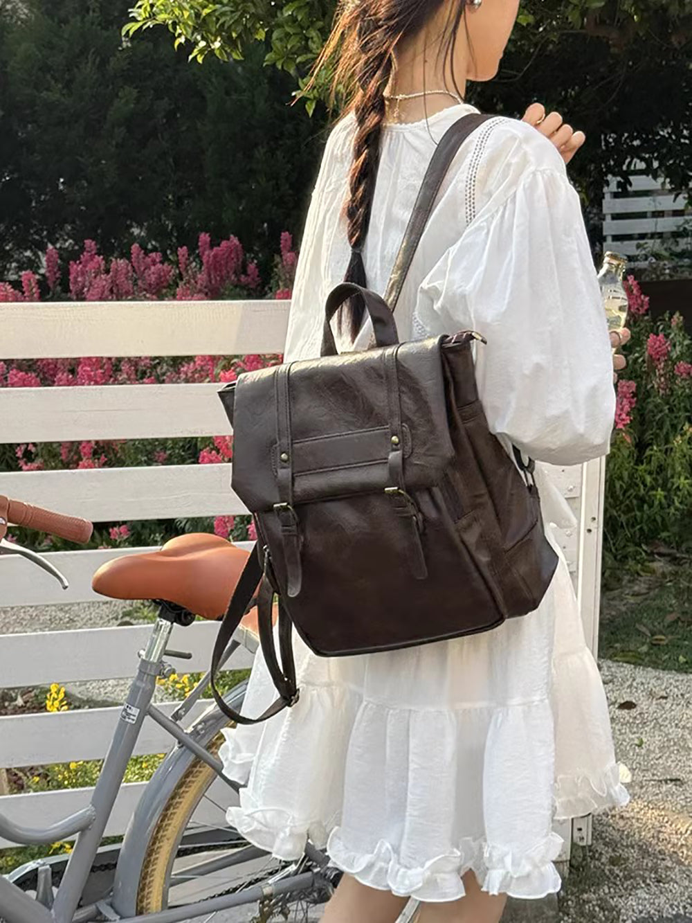 Coffee Solid Two Handles Shoulder Bag