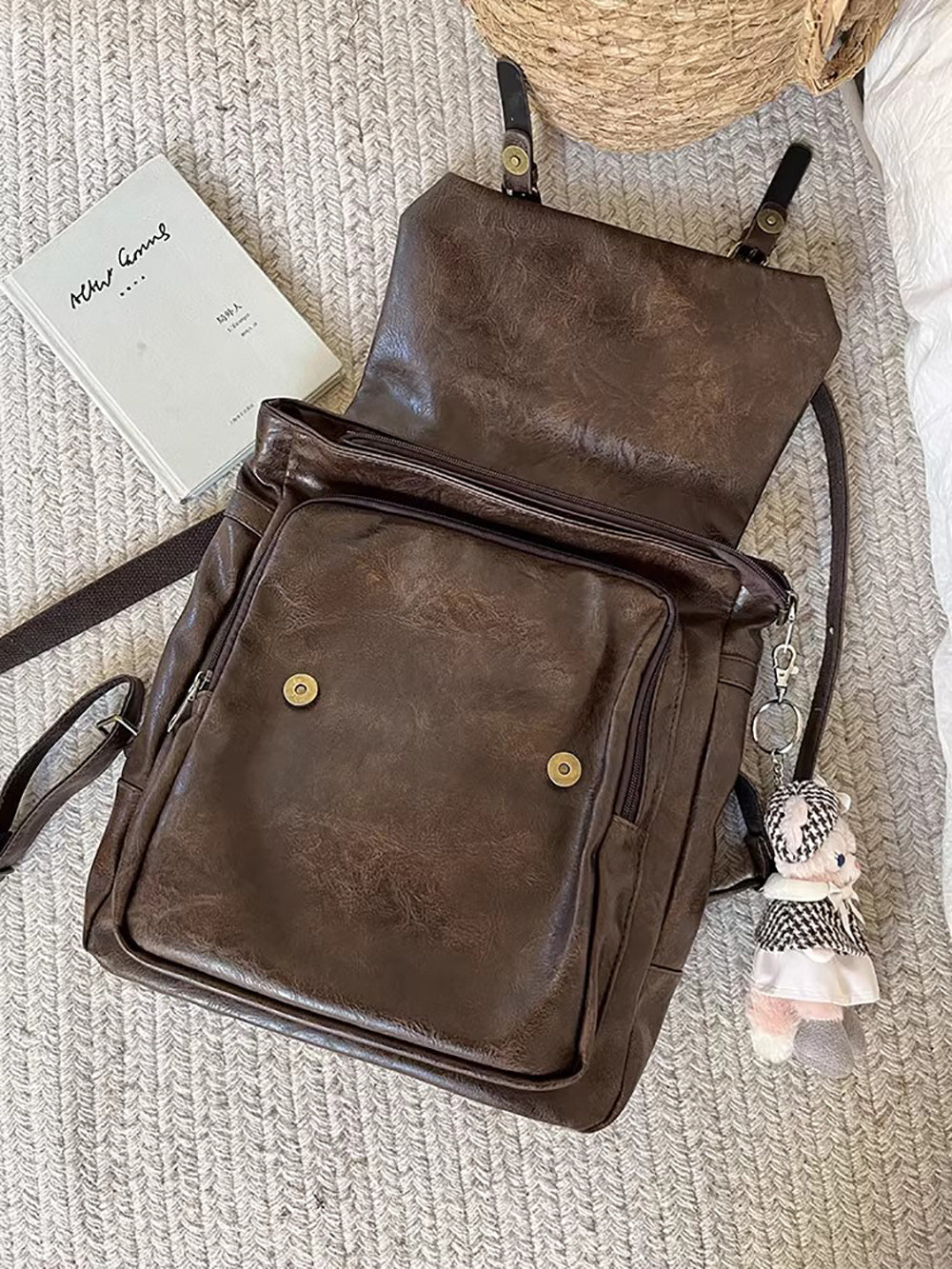 Coffee Solid Two Handles Shoulder Bag