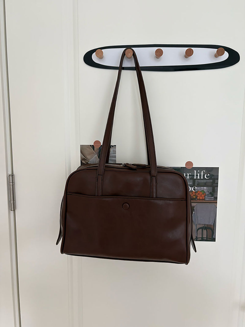 Coffee Solid Two Handles Sling Bag