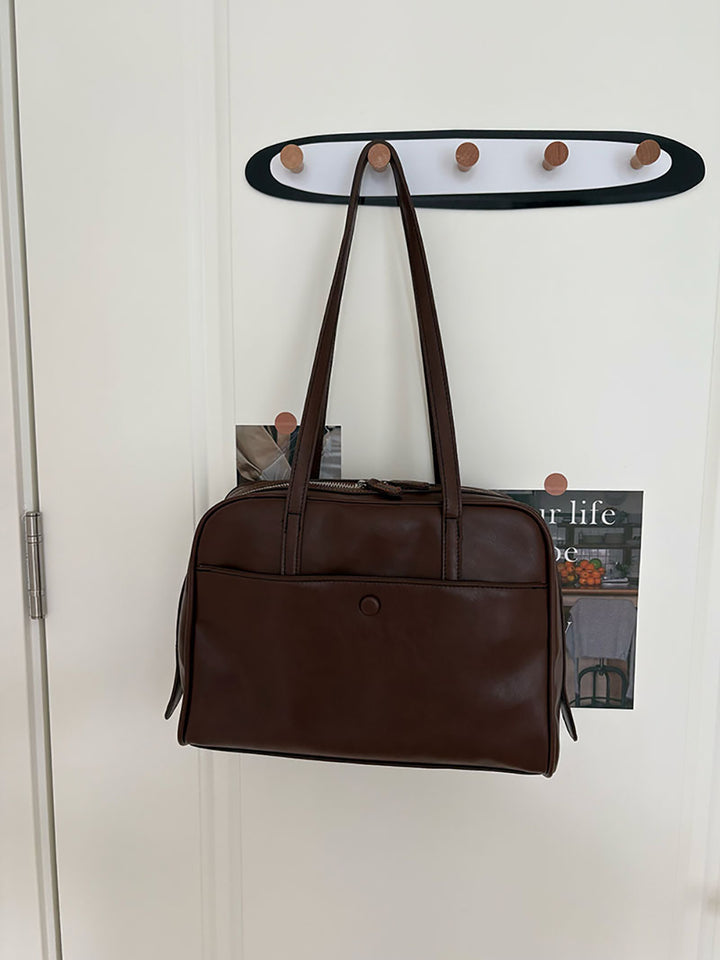 Coffee Solid Two Handles Sling Bag