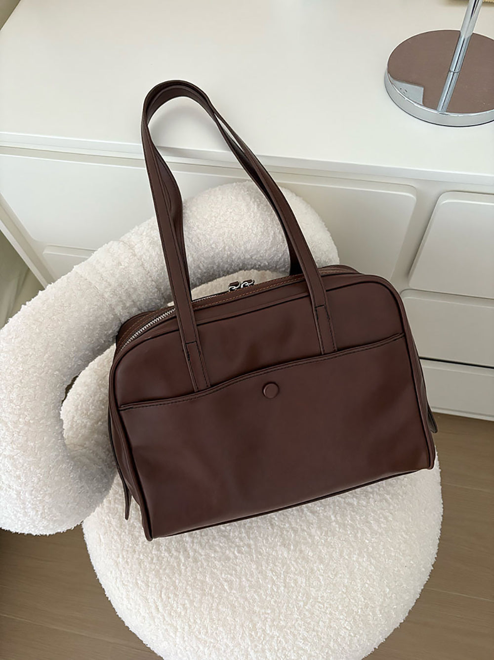 Coffee Solid Two Handles Sling Bag