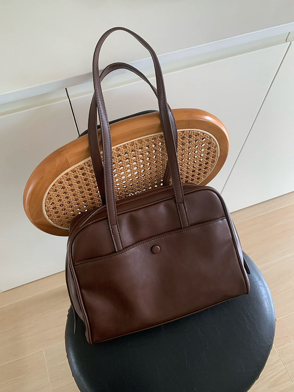Coffee Solid Two Handles Sling Bag