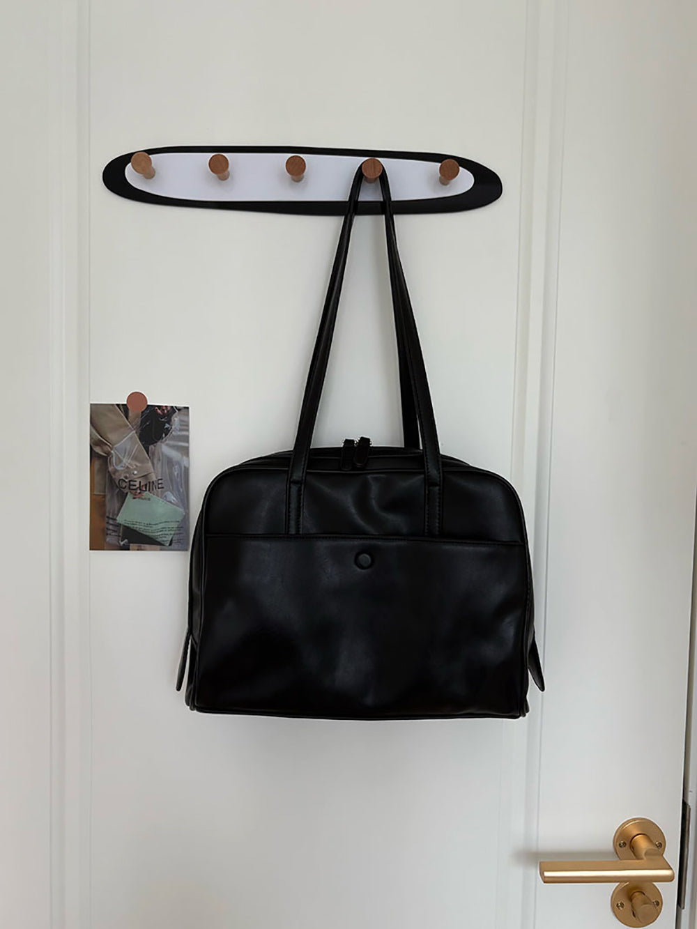 Black Solid Two Handles Sling Bag