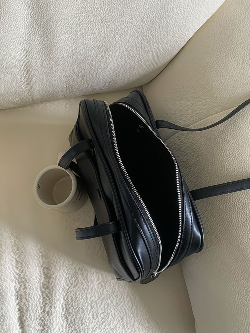 Black Solid Two Handles Sling Bag