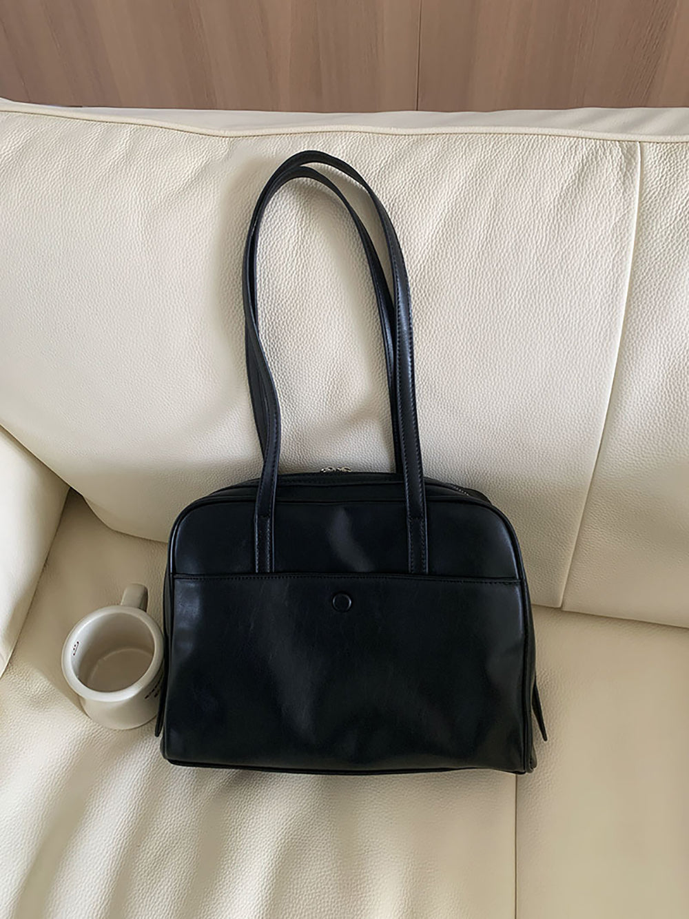 Black Solid Two Handles Sling Bag