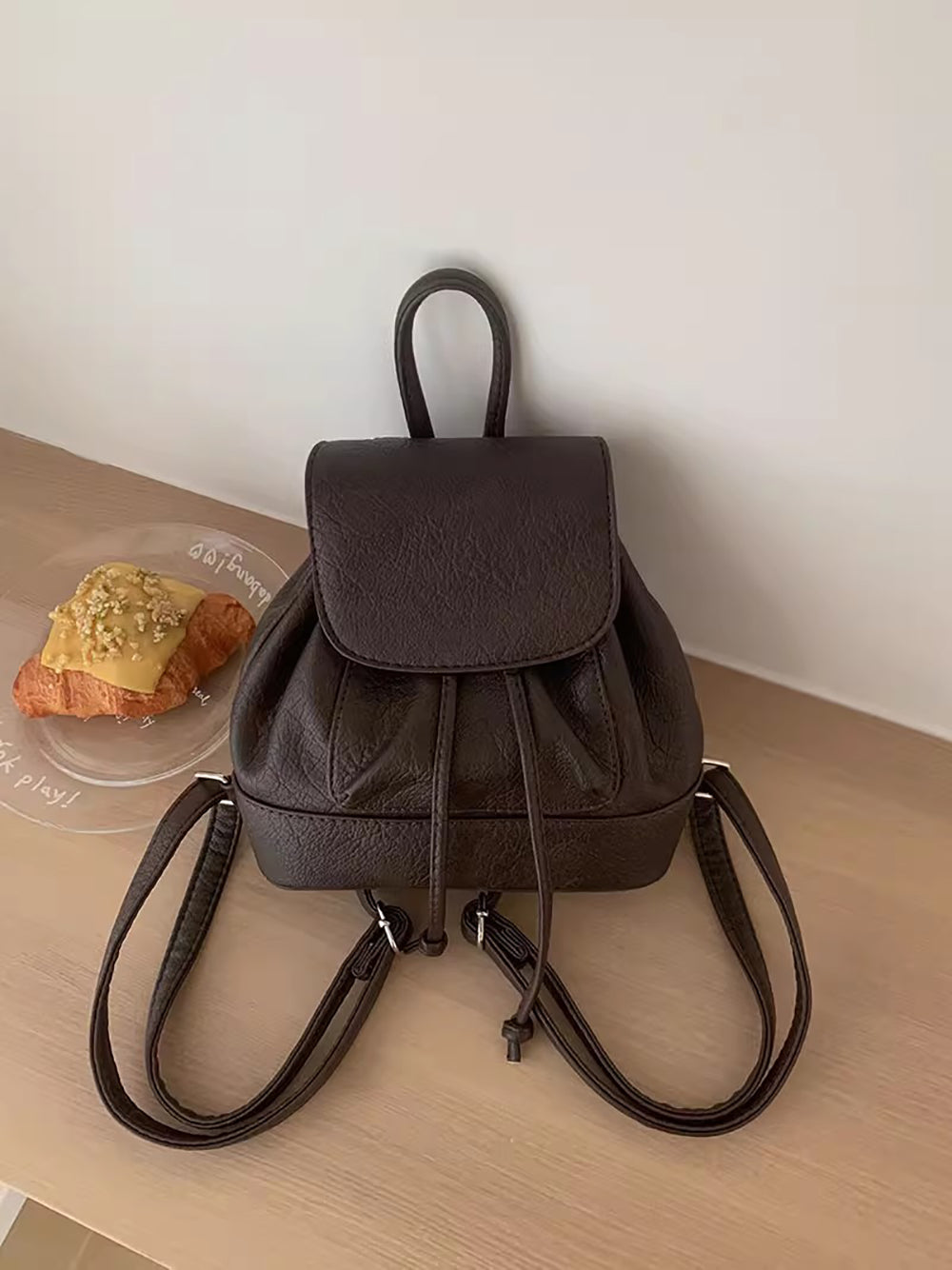 Coffee Solid Two Handles Shoulder Bag