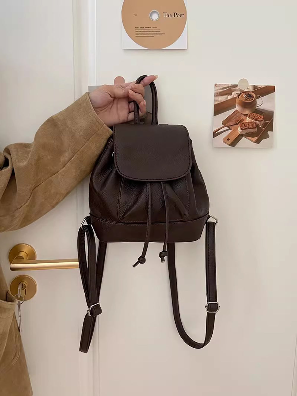 Coffee Solid Two Handles Shoulder Bag