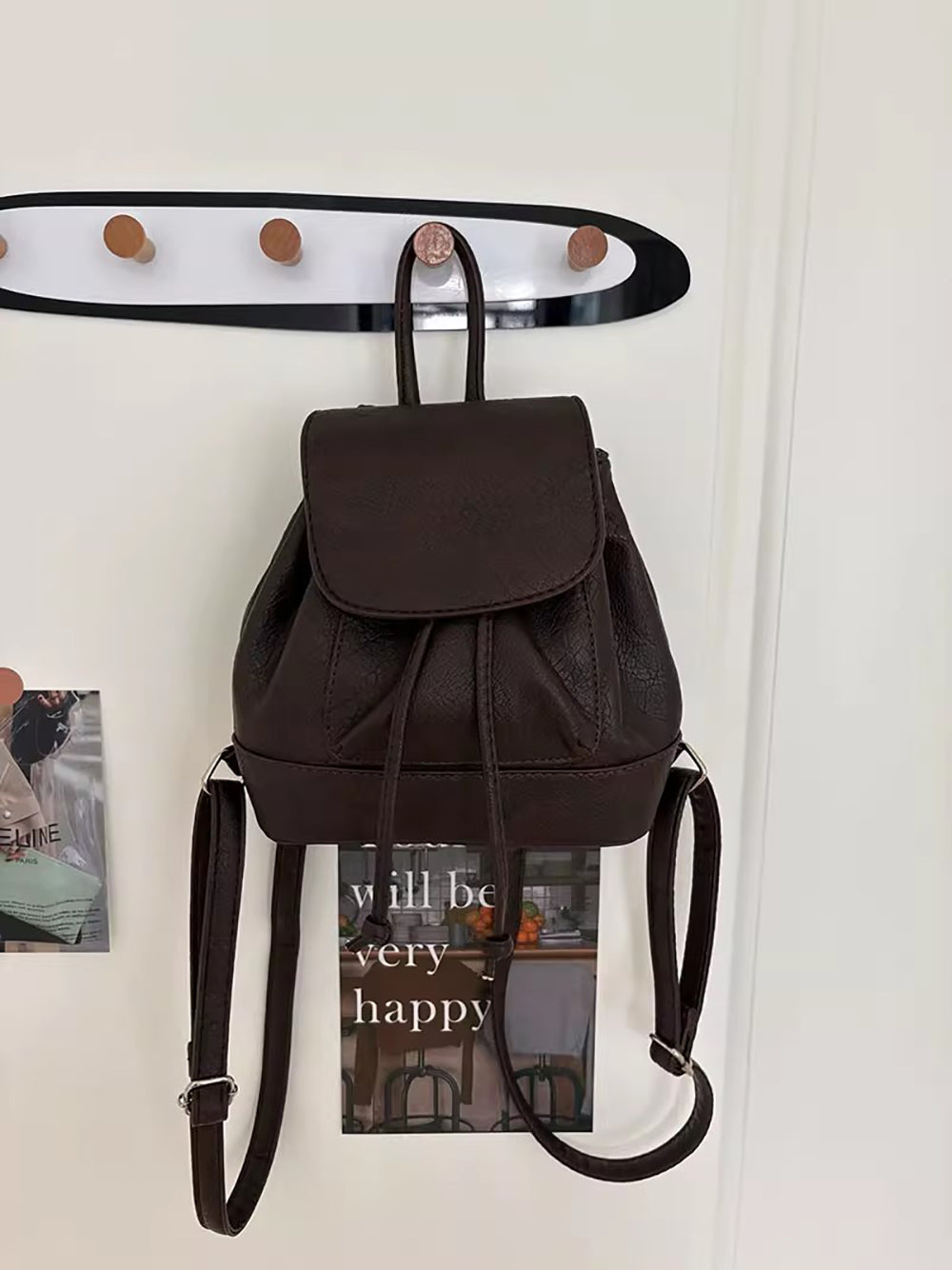 Coffee Solid Two Handles Shoulder Bag