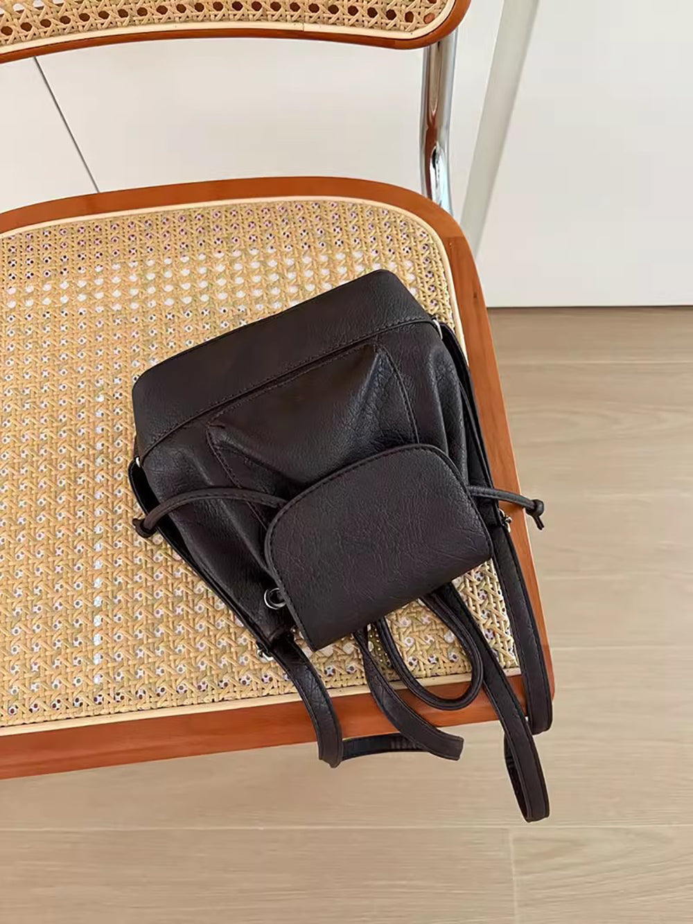 Coffee Solid Two Handles Shoulder Bag