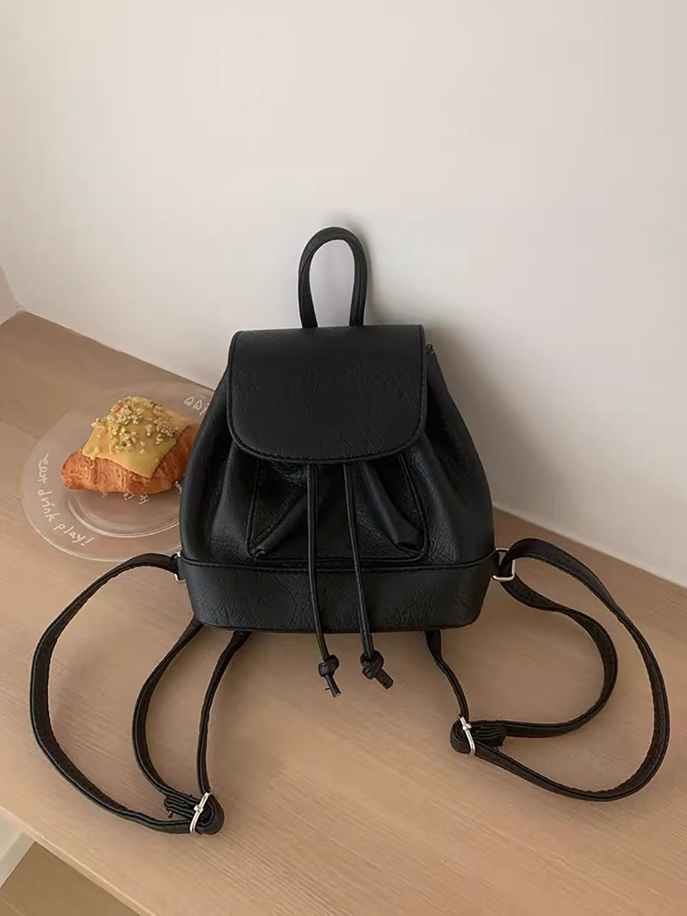 Black Solid Two Handles Shoulder Bag
