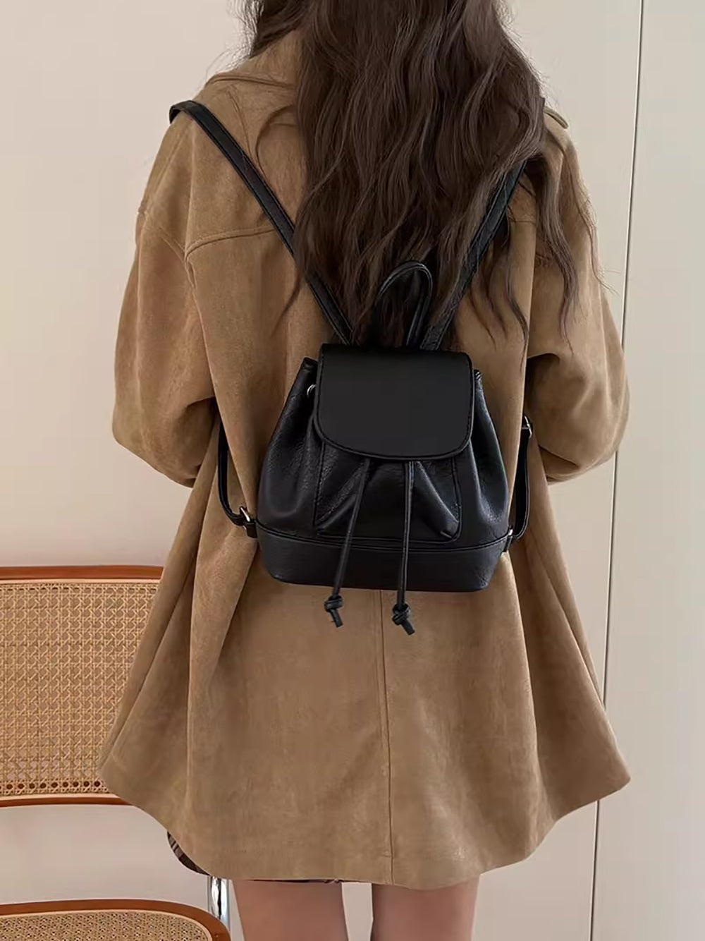 Black Solid Two Handles Shoulder Bag