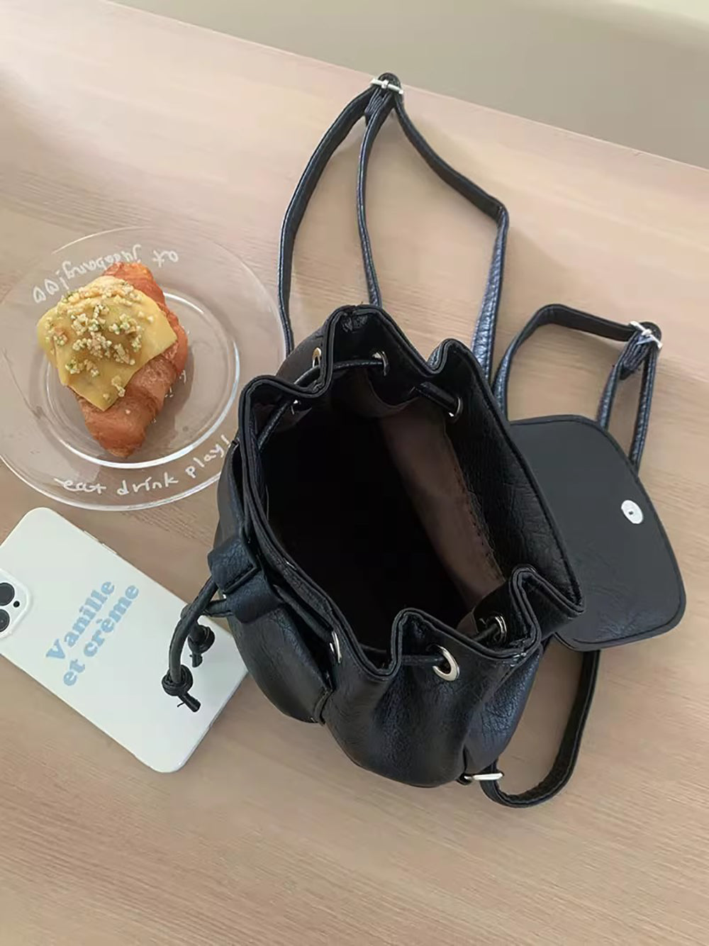 Black Solid Two Handles Shoulder Bag