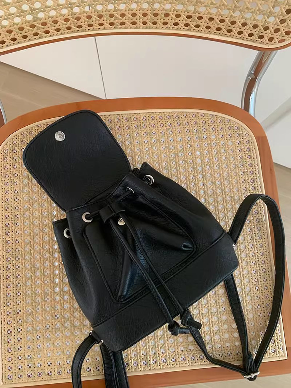 Black Solid Two Handles Shoulder Bag