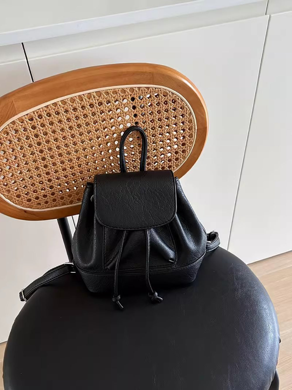 Black Solid Two Handles Shoulder Bag