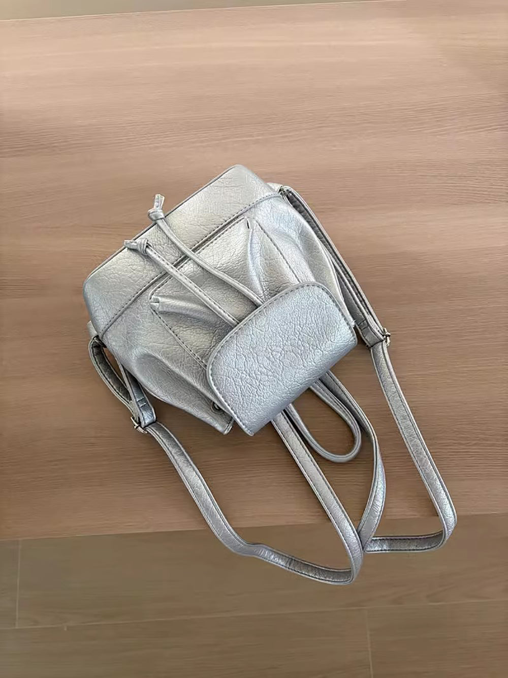 Silver Solid Two Handles Shoulder Bag