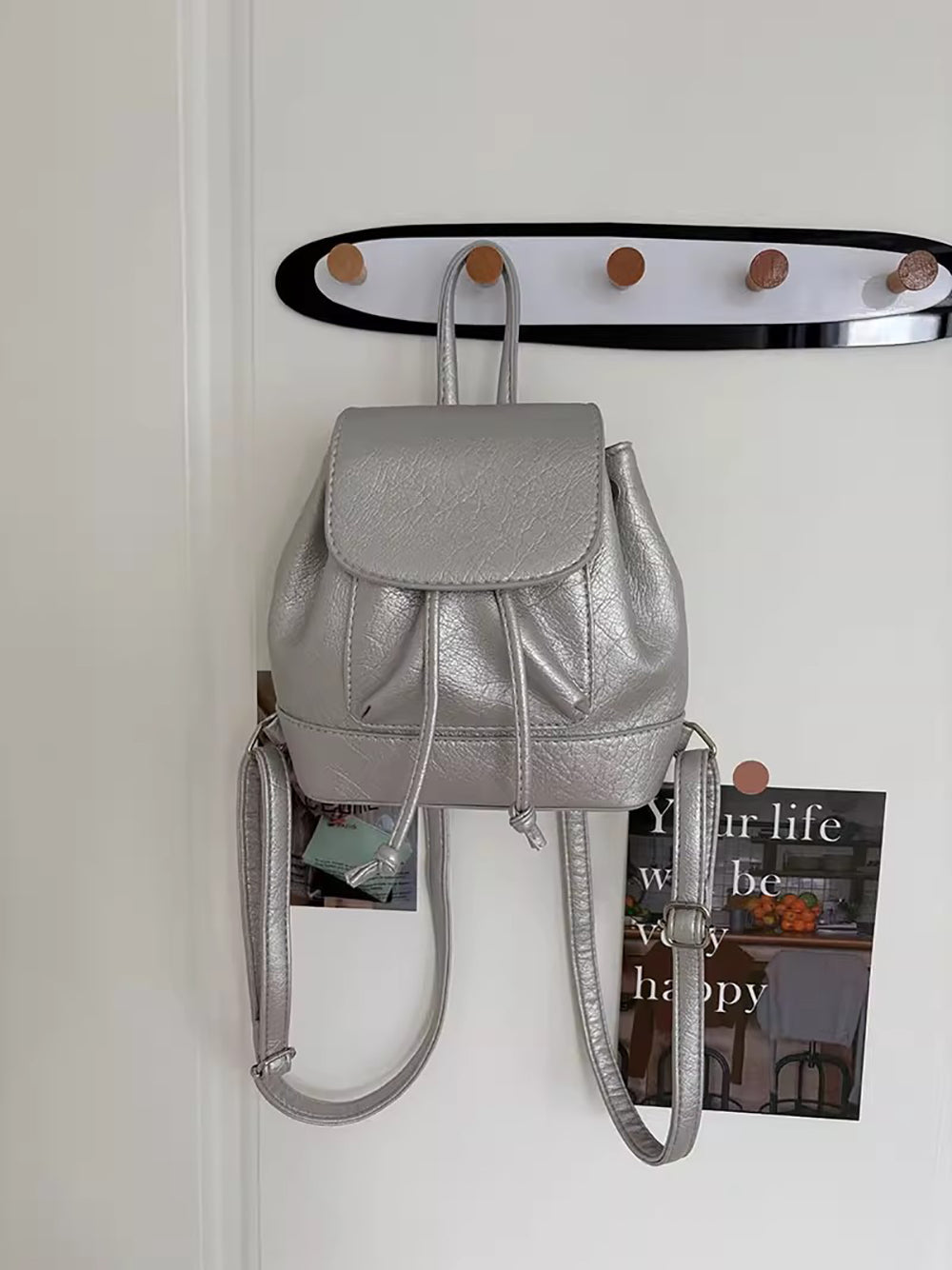 Silver Solid Two Handles Shoulder Bag